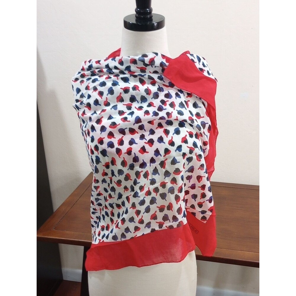 Carlisle 35" Square Red White & Blue Floral Print Scarf - Vintage